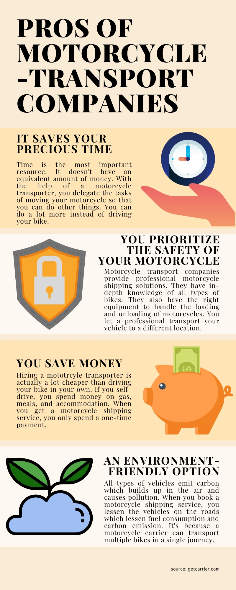Pros of Motorcycle-Transport Companies Infographic GetCarrier