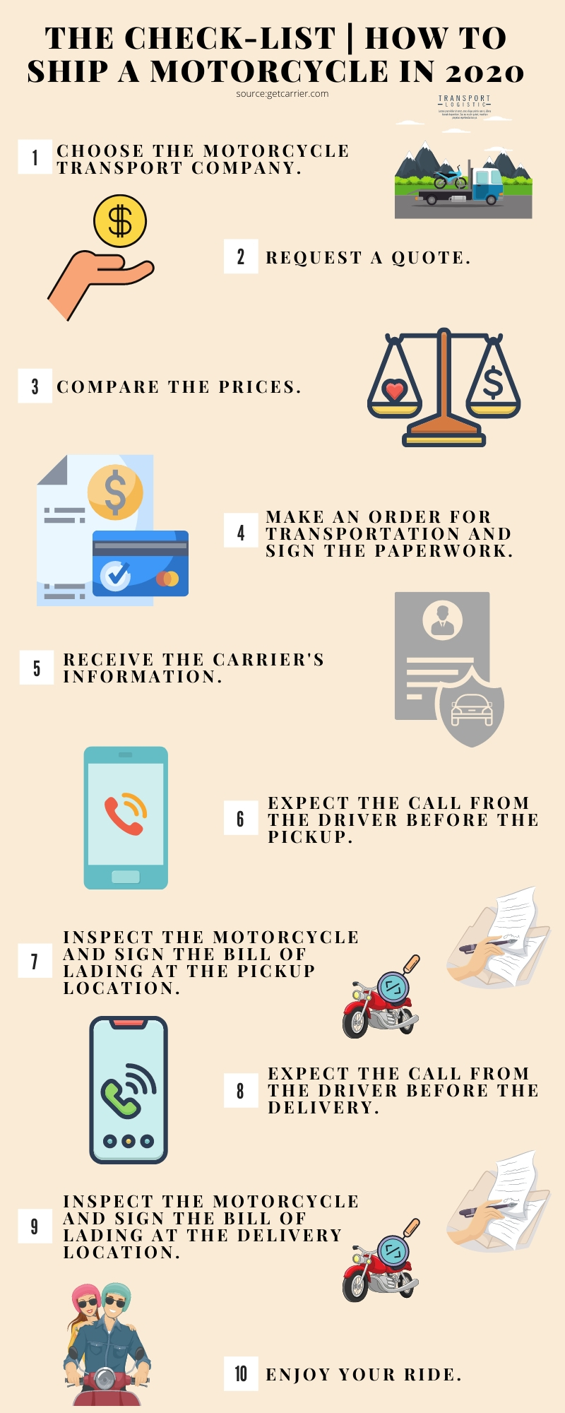 The_Check-list how to prepare motorcycle for shipping infographic getcarrier