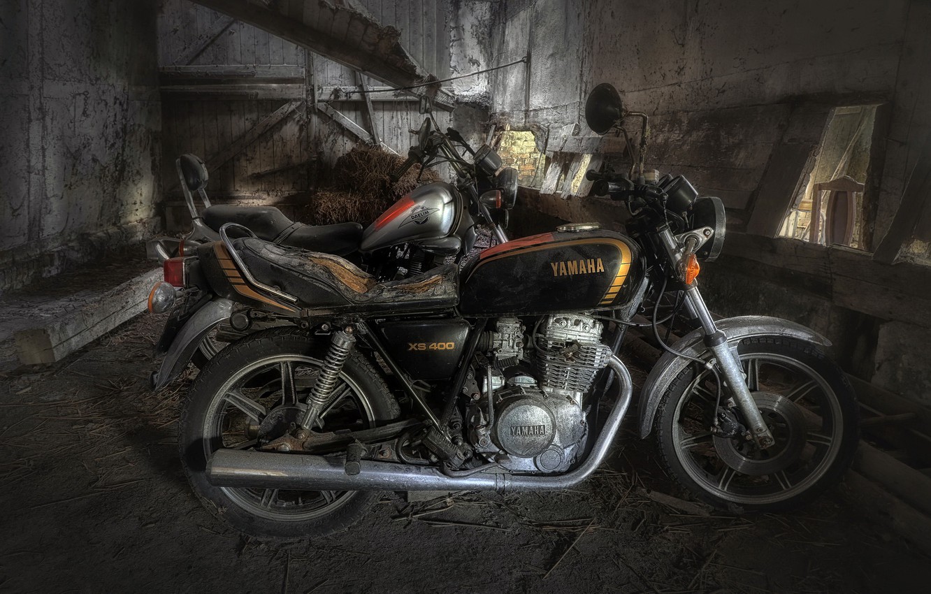 old motorcycles in garage